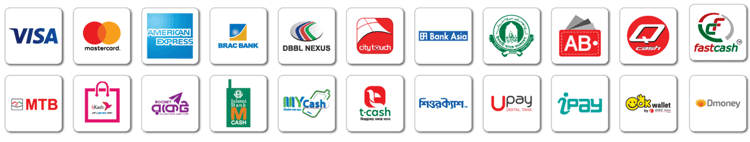 bKash, Nagad, Visa, Mastercard সহ বিভিন্ন পেমেন্ট মাধ্যম গ্রহণযোগ্য